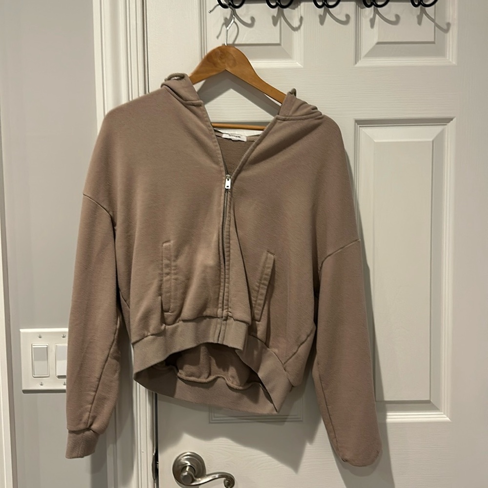 Garage Tan Cropped Zip-Up Hoodie